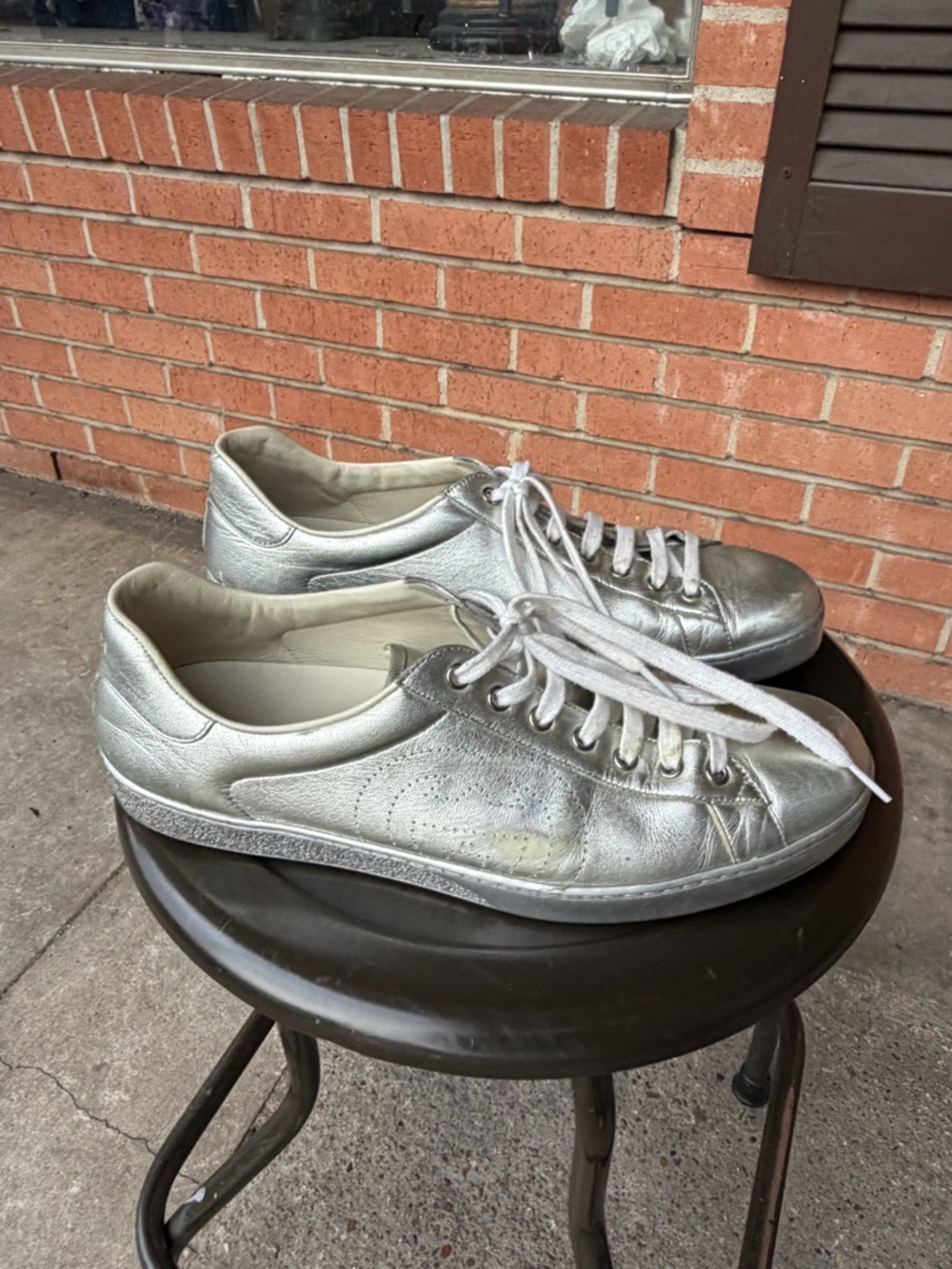 Gucci Ace Metallic Silver Leather Low-Top Sneaker - Picture 3 of 10